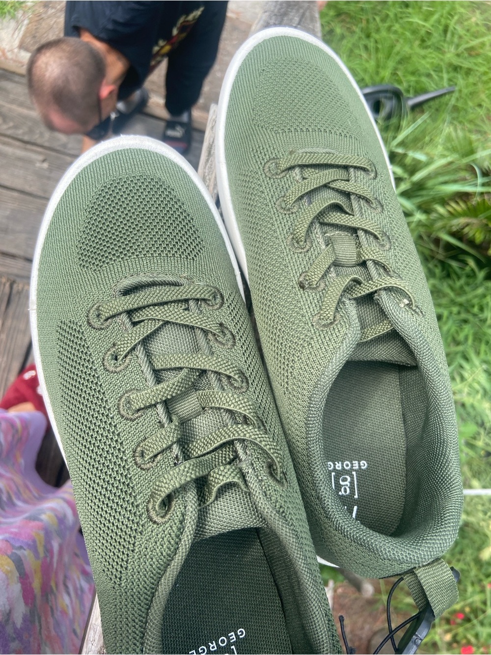 George Olive Green Knit Lace-Up Sneakers with White Sole